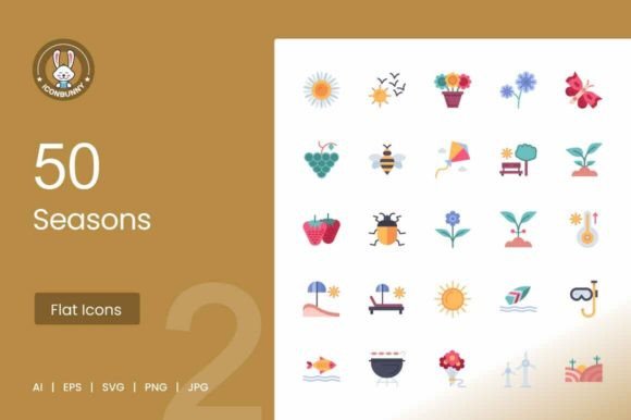 50 Seasons Flat Multicolor Icons for Graphics and Design