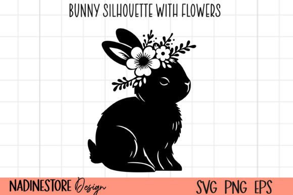 Baby Bunny Silhouette with Flowers