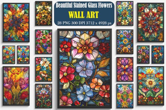 Beautiful Stained Glass Flowers Wall Art for Branding and Design