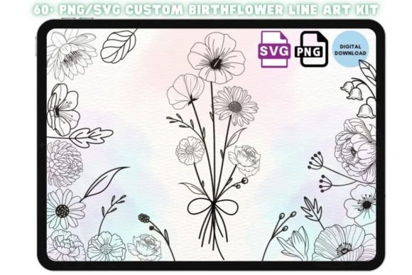 Birthmonth Floral Graphics for Crafts