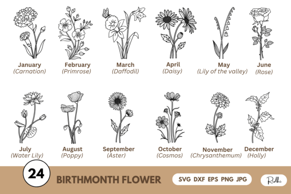 Birthmonth Flower Graphics for Crafts