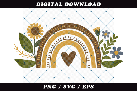 Boho Rainbow with Flowers and Heart Graphics