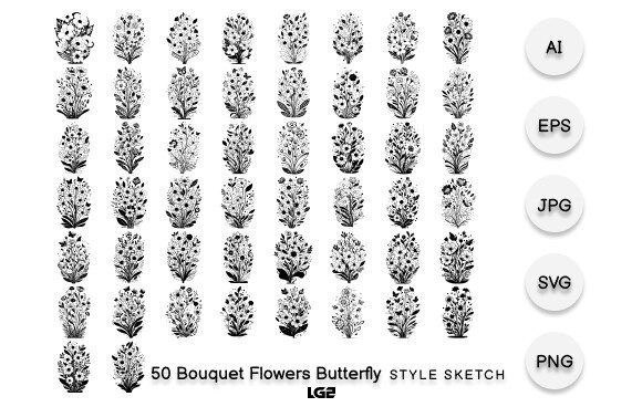 Bouquet Flowers Butterfly Element Icon