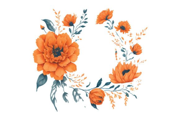Bouquet, Orange Watercolor Flowers