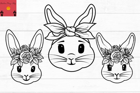 Bunny Floral Head Graphics for Print Templates