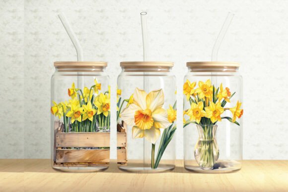 Daffodil Flowers 16oz Glass Can Wrap