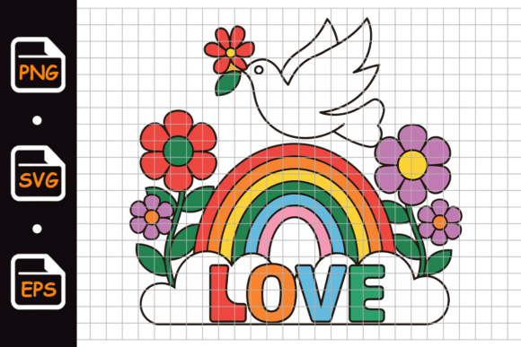 Dove with Rainbow and Flowers Graphics