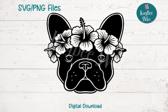 French Bulldog with Hibiscus Flowers Graphics for Crafts