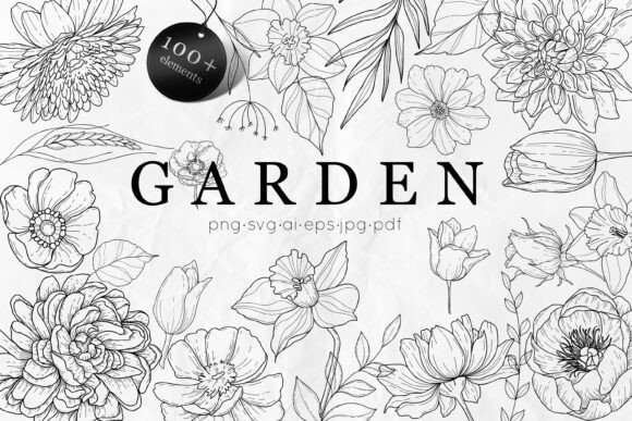 Garden Flowers Bundle Line Art SVG for Modern Web Design
