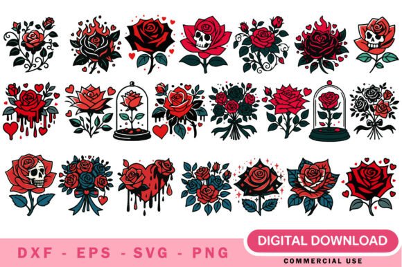 Gothic Roses SVG Bundle for Graphics and Illustrations