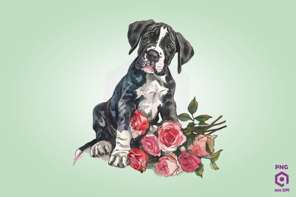Great Dane Giving Flowers Graphics for Branding and Marketing