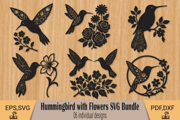 Hummingbird with Flowers SVG Bundle for Laser Cutting and Home Decor
