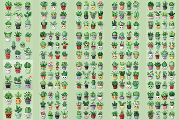 Kawaii Cute Potted Plant Sticker Bundle Graphics for Crafts