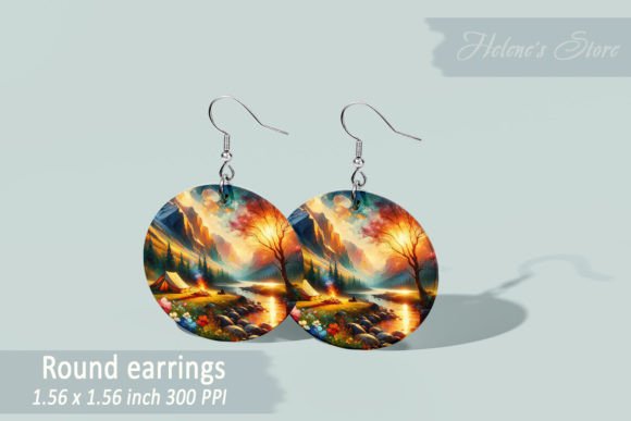 Mountain Round Earring Sublimation PNG for Crafts and Graphics