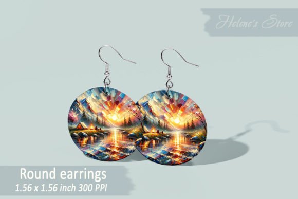 Mountains Landscape ROUND EARRING for Crafts and Graphics