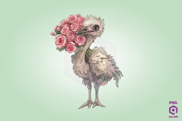 Ostrich Giving Flowers Graphics