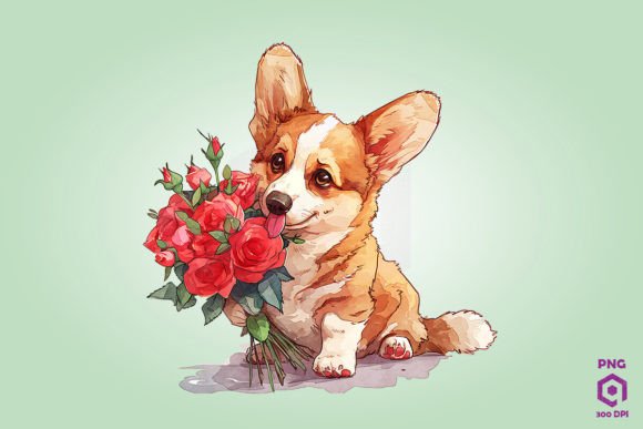 Pembroke Welsh Corgi Giving Flowers Graphics