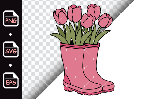 Pink Boots with Tulip Flowers Graphics