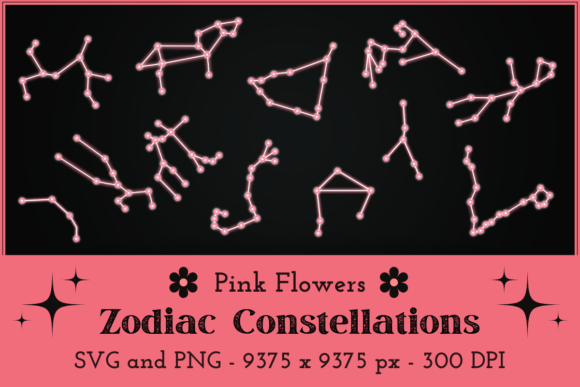 Pink Flowers Zodiac Constellations Graphics
