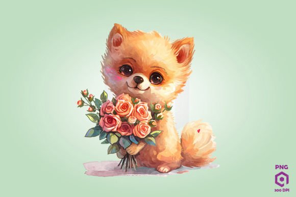 Pomeranian Giving Flowers Graphics for Local Branding