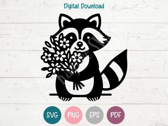 Raccoon Holding Flowers Graphics for Crafts