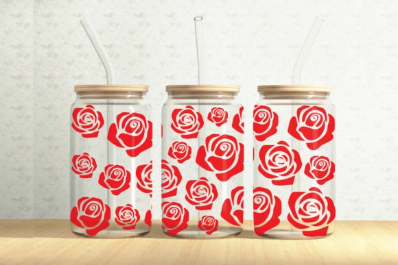 Roses 16oz Glass Can Tumbler Wrap Graphics