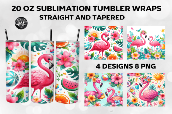 Summer Flamingo Flowers Tumbler Wraps Graphics