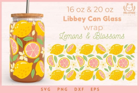 Summer Lemons Glass Can Wrap for Blogs and Crafts