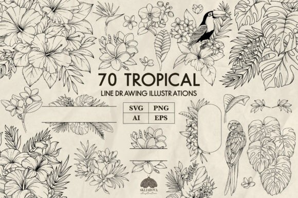 Tropical Plants and Flowers Svg for Blog and Website Graphics