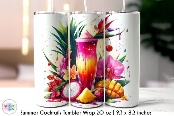 Tropical Summer Cocktails Tumbler Wrap Graphics