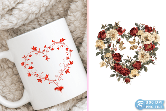 Valentine Floral Heart Illustration PNG for Crafts and Graphics