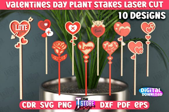 Valentine S Day Plant Stakes Bundle Laser Cutting