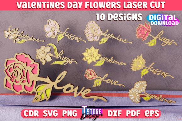 Valentine’s Day Flowers Bundle for Laser Cutting