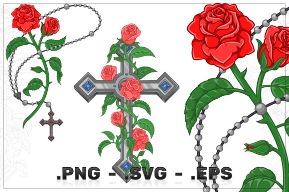 Vector Design Cross Surrounded by Roses for Crafting