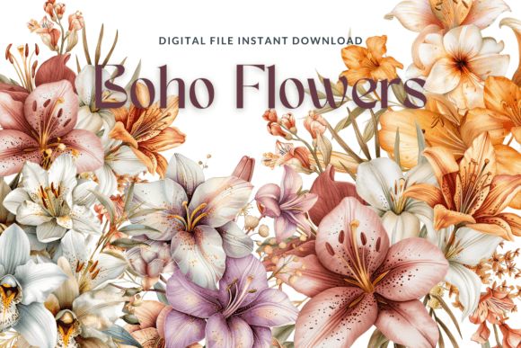 Watercolor Boho Flowers Graphics for Editorial and Web Use