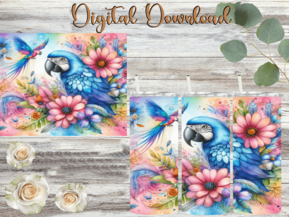 Watercolor Parrot Flowers Graphics