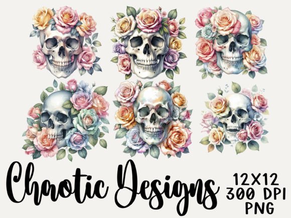 Watercolor Skulls with Roses Graphics for Creative Sellers