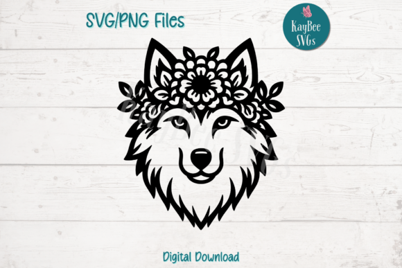 Wolf Face with Flowers Graphics for Crafts