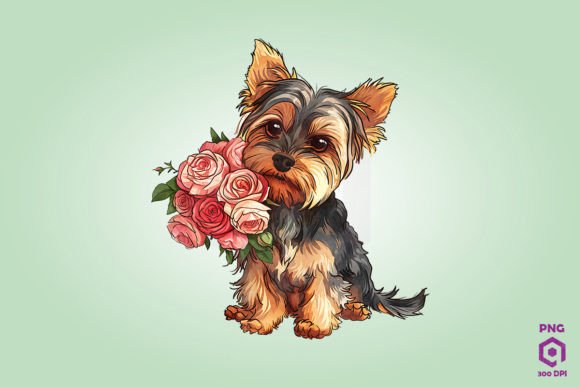 Yorkshire Terrier Giving Flowers Graphics
